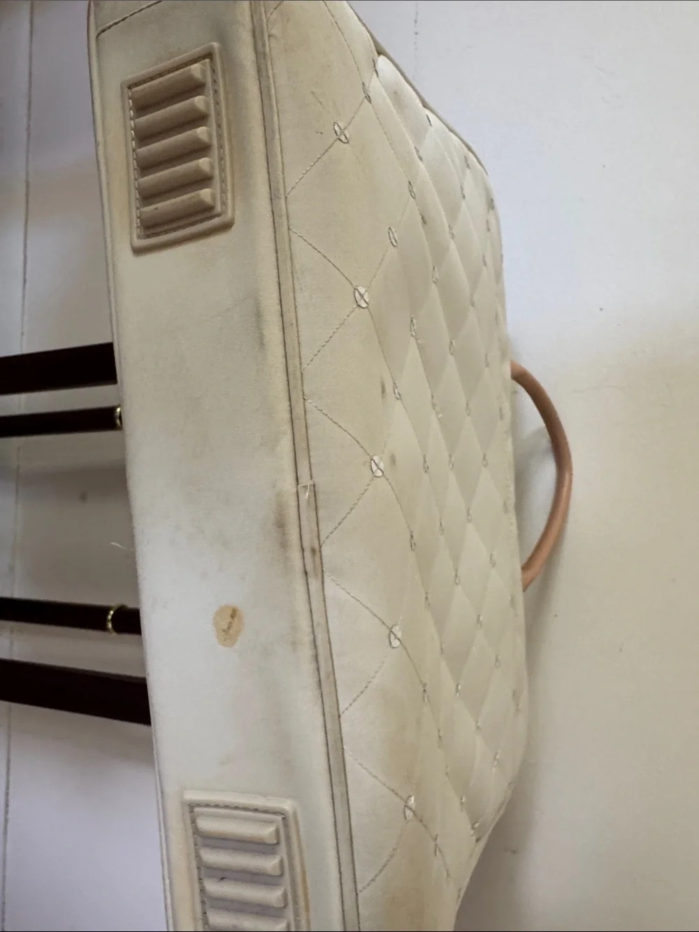 Abbi Cream Quilted Laptop Bag with Crystal Studs and Tan Trim